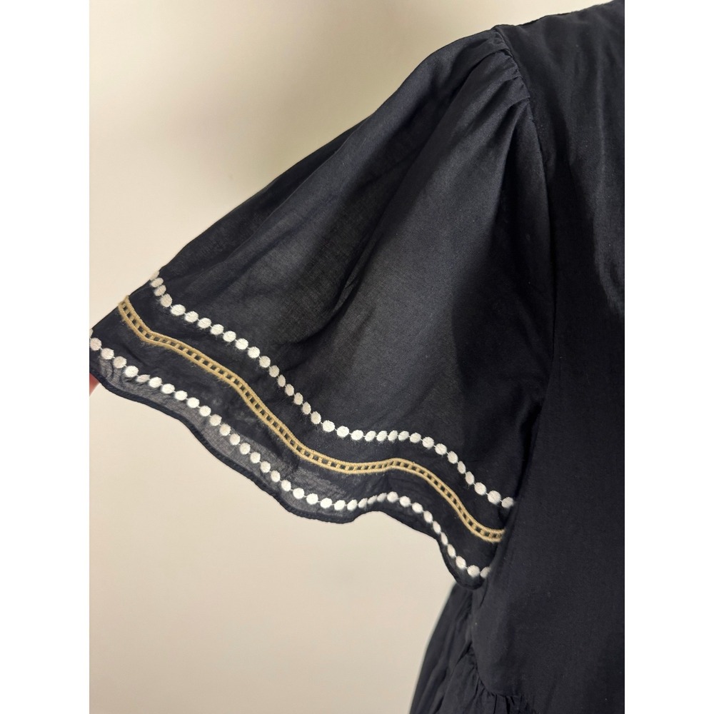 Madewell Black Embroidered Short Sleeve Bohemian Dress Women's Size M - Picture 5 of 10